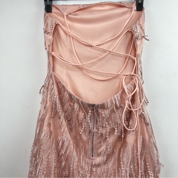 Lulu’s Making Magic Blush Pink Fringe Lace-Up Mini Dress size Large - Picture 7 of 10